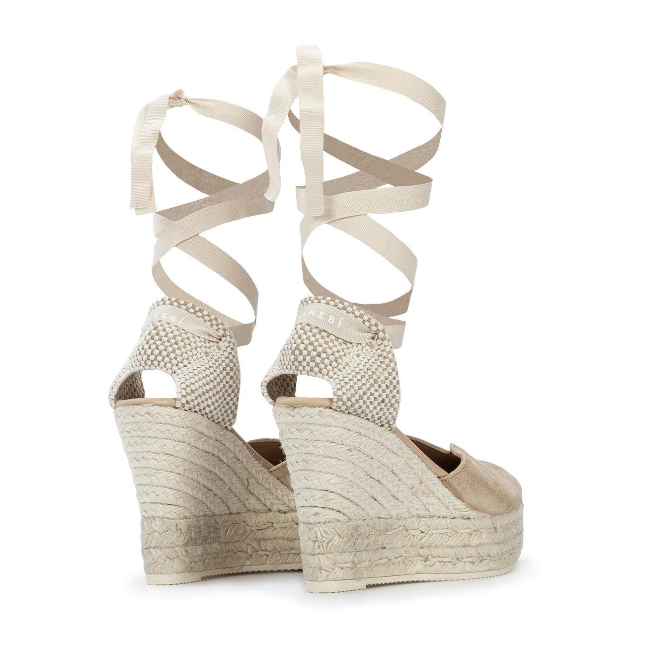 SANDALO D. HAMPTONS ZEPPATO SOFT SUEDE SC.CUORE A CUORE C/LACCI MANEBI M11WH CHAMPAGNE BEIGE MANEBI 