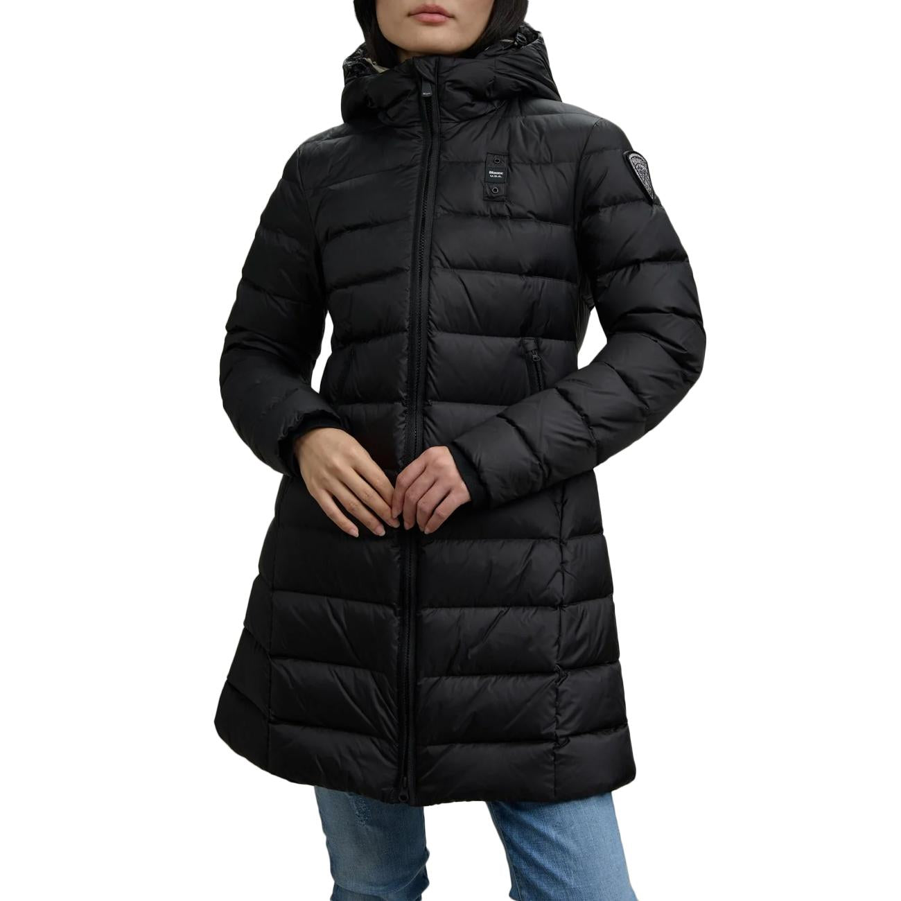 Piumino Lungo Agnes A Righe 25WBLDK03102-006047 999EI NERO BLAUER 