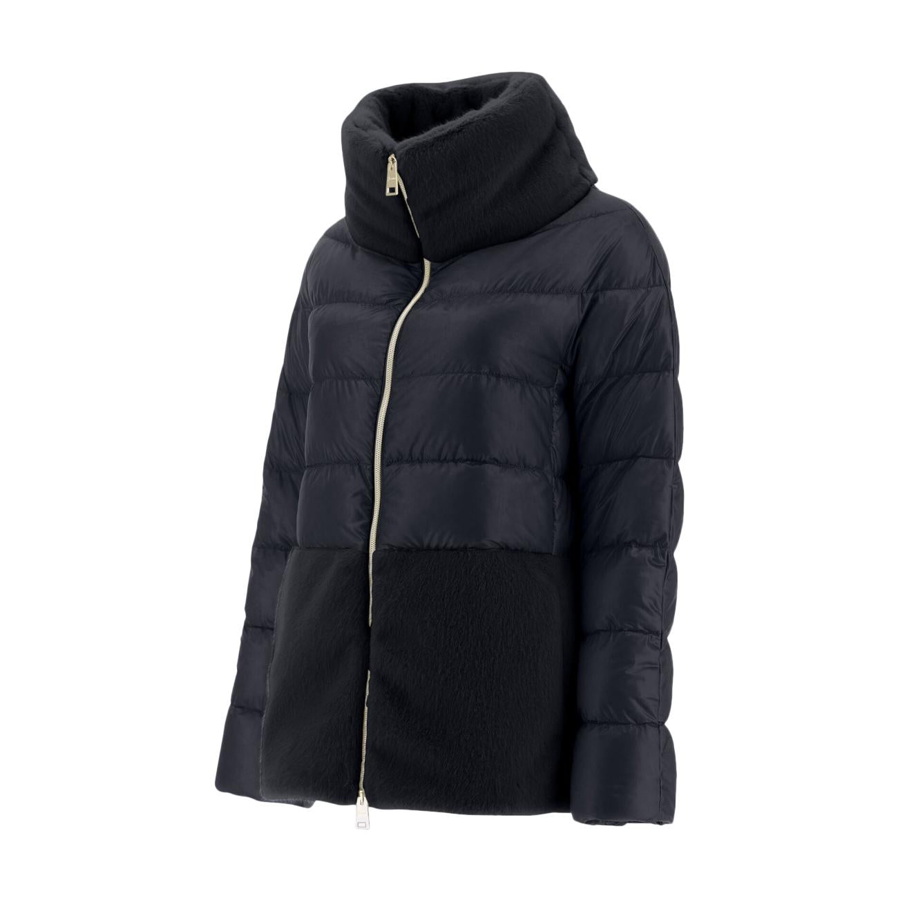 Piumino Corto Zip Collo E Fondo In Pelliccia Donna Nero PI1123D12017 9300 NERO HERNO 