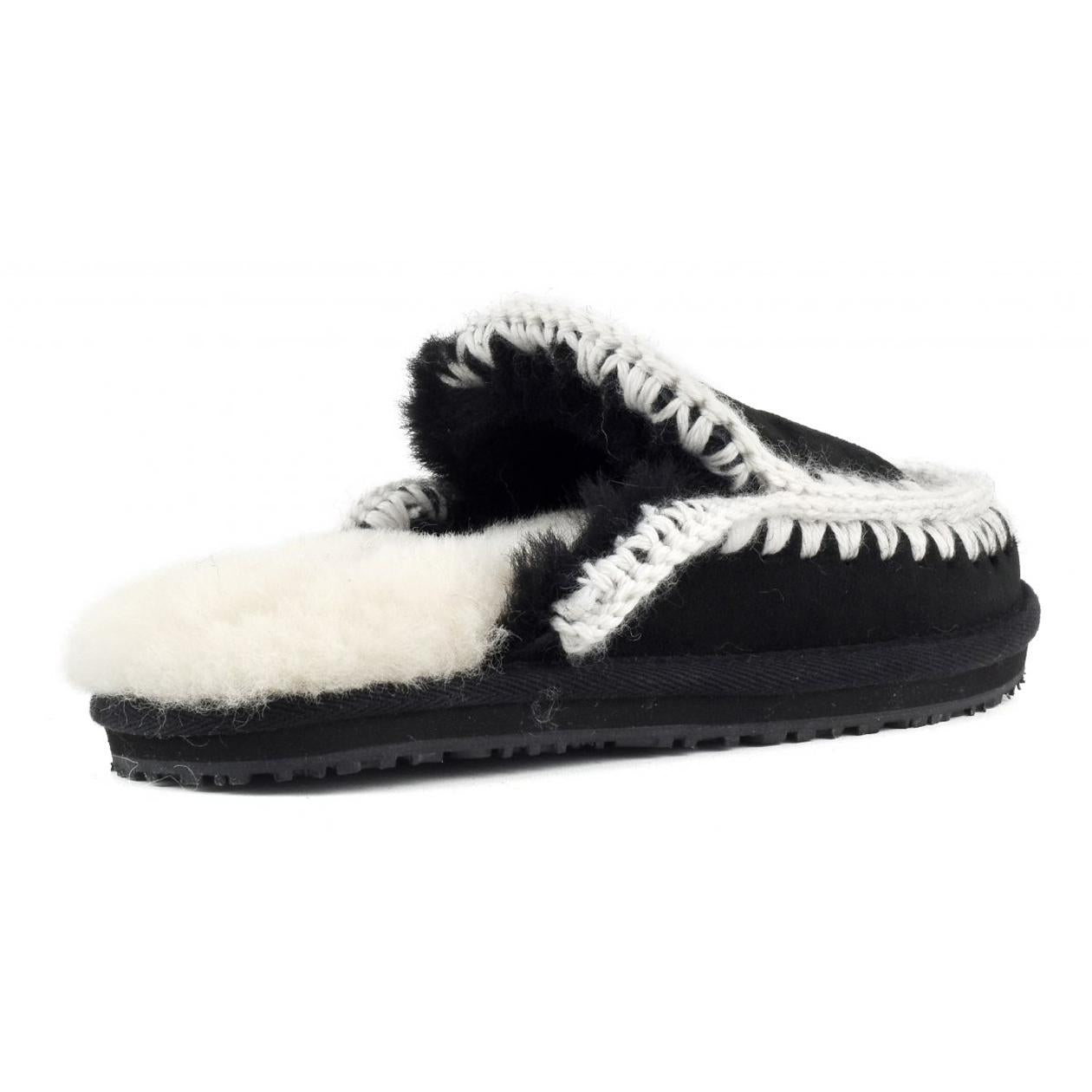 Slippers Suede Full Eskimo Stitch Donna Black White MU.FW161007A BLACKWHITE MOU 